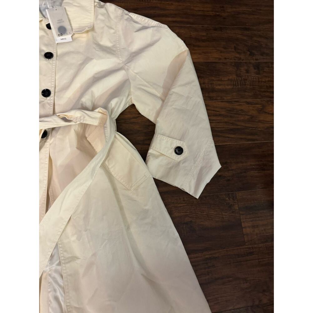 MNG Mango Trench Belted coat Womens Ivory Double Breasted Classic Sz:L - Picture 3 of 9